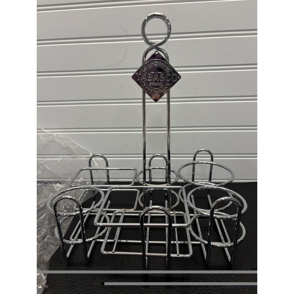 Tabasco Brand Condiment Caddy Chrome 6 Slot Tabletop Restaurant Bar Man Cave NEW